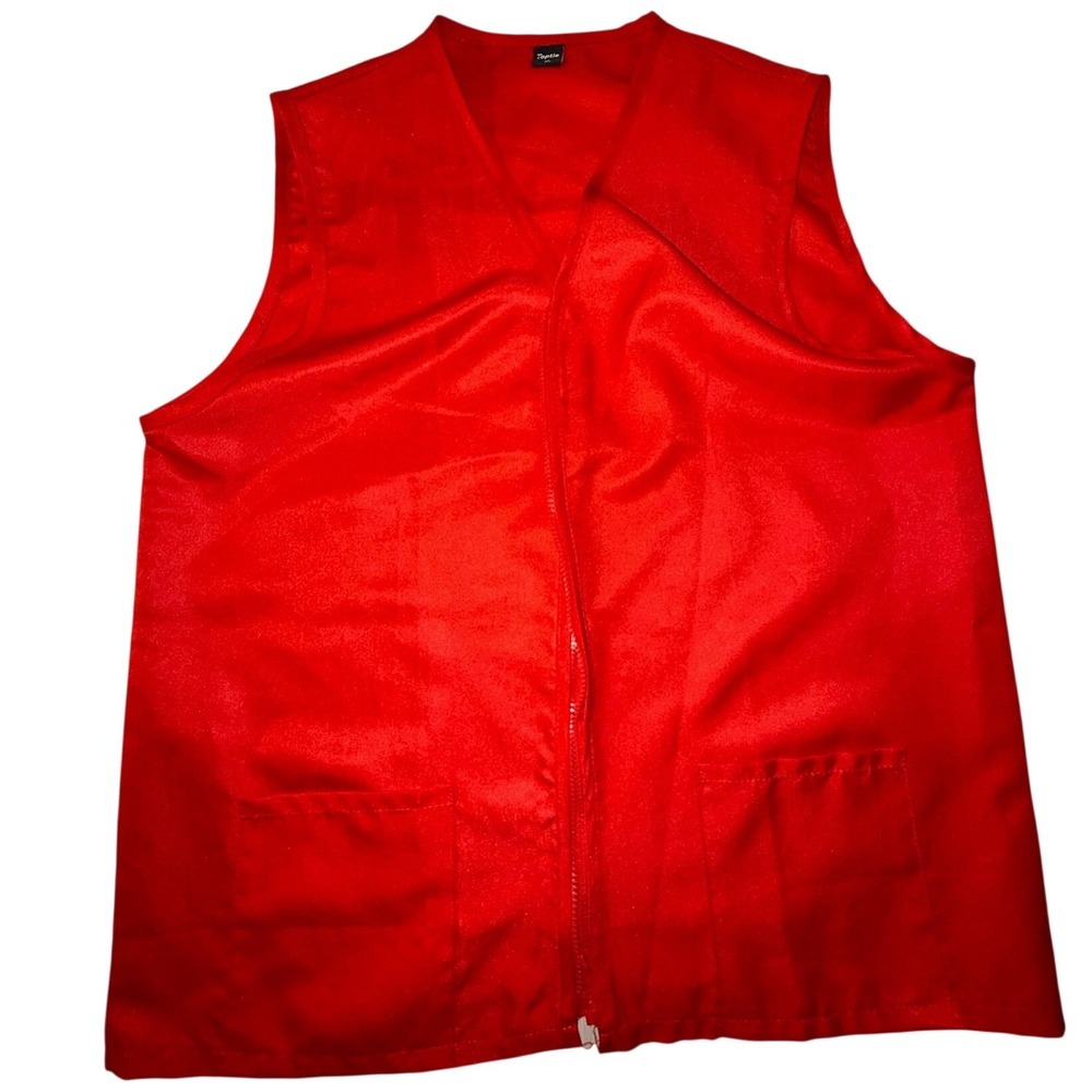 Toptie Red Volunteer Uniform Vest Mens XL Zipper Front Pockets Polyesterl